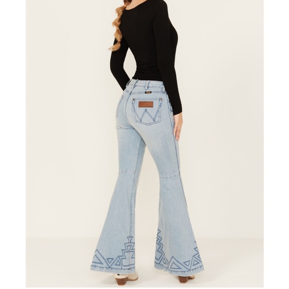 Wrangler Retro High Rise Flare Jeans with Aztec Embroidery - Picture 3 of 9